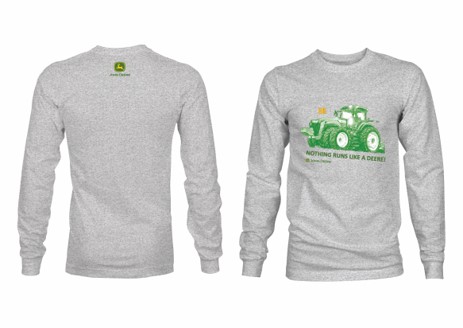 חולצה מבוגרים וילדים 8R JOHN DEERE אפור בהיר שרוול ארוך 