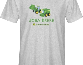 חולצה ילדים JOHN DEERE דוגמת שני טרקטורים - אפור בהיר
