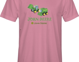 חולצה ילדים JOHN DEERE דוגמת שני טרקטורים - ורוד