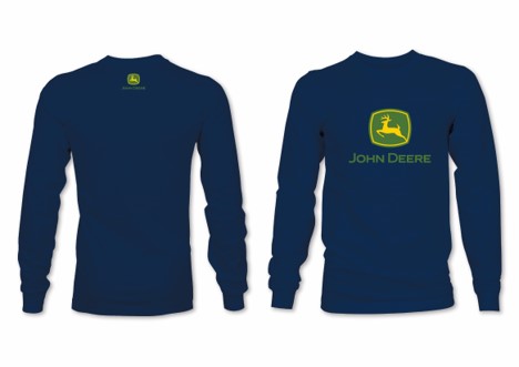 חולצה מבוגרים וילדים לוגו JOHN DEERE כחול כהה שרוול ארוך